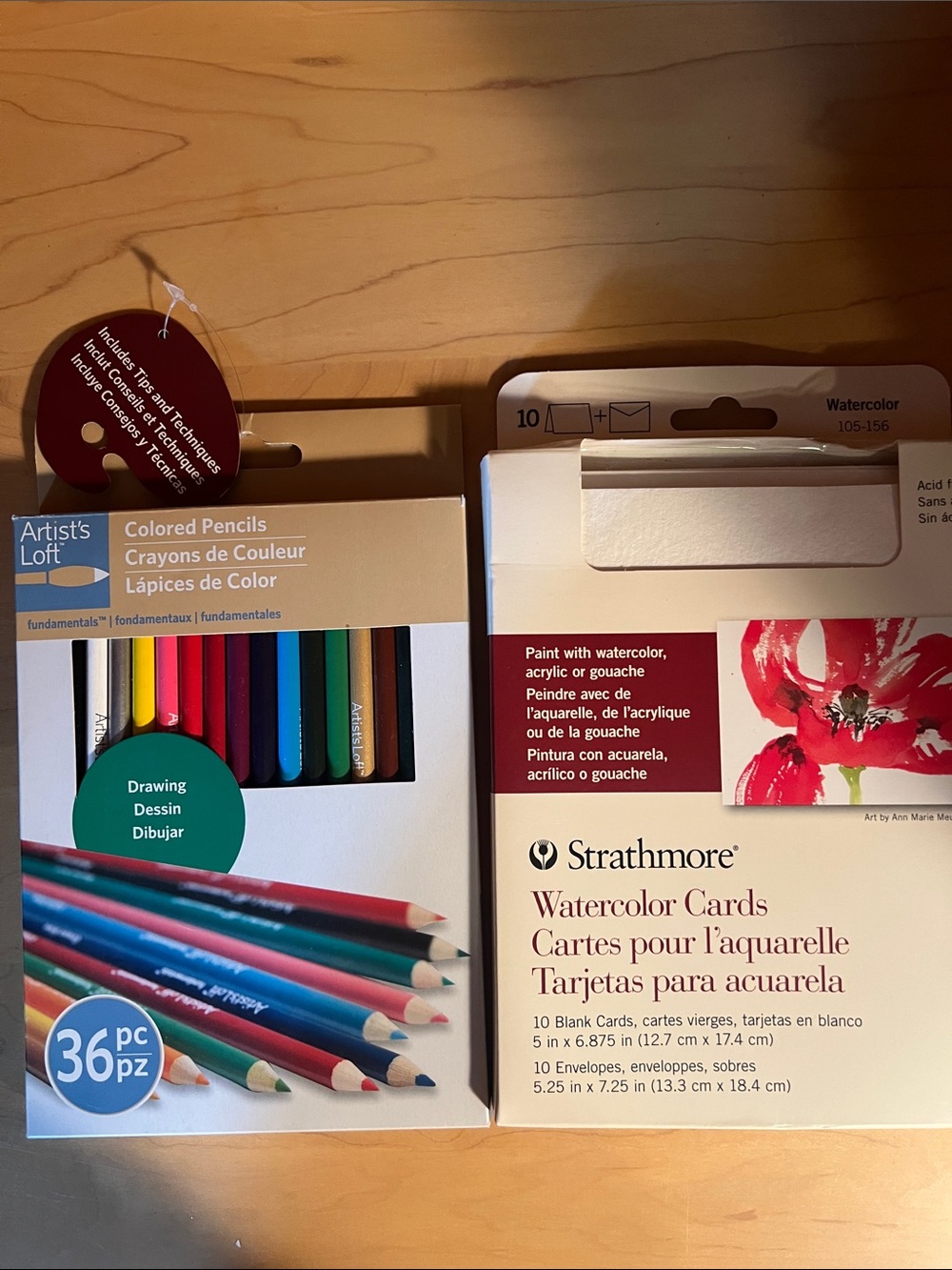 Strathmore Watercolor Cards - White (10 Pack) and colored pencils (36)